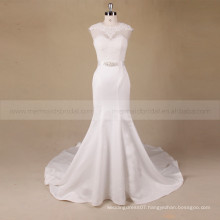 Fashion style mermaid scoop neck sexy hollow back lace wedding dress with beading on waist